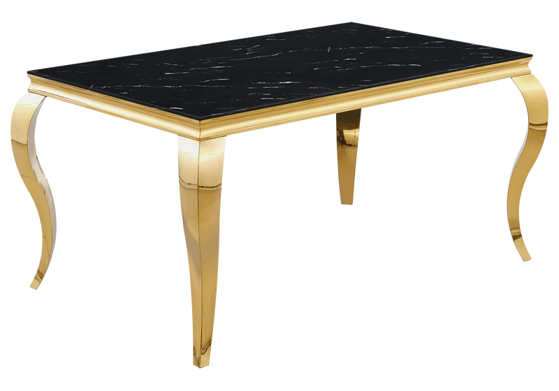 Ensemble table marbre noir et 4 chaises or – Neo