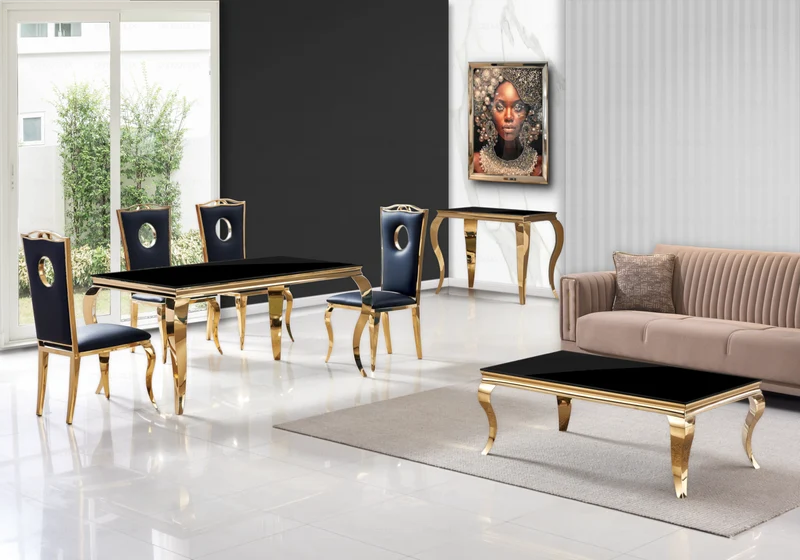 Meuble TV verre noir design doré - Neo