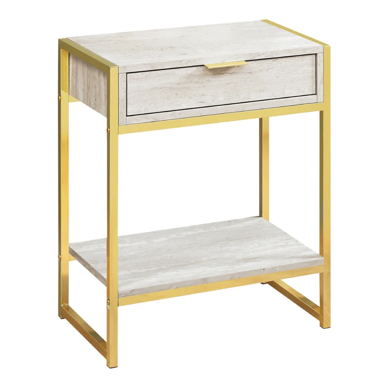 Table d'appoint en MDF/stratifié et métal doré avec 1 tiroir - I 3483-3486