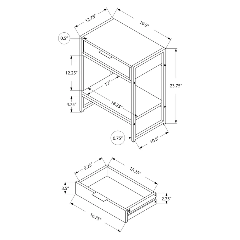 Table d'appoint en MDF/stratifié et métal doré avec 1 tiroir - I 3483-3486