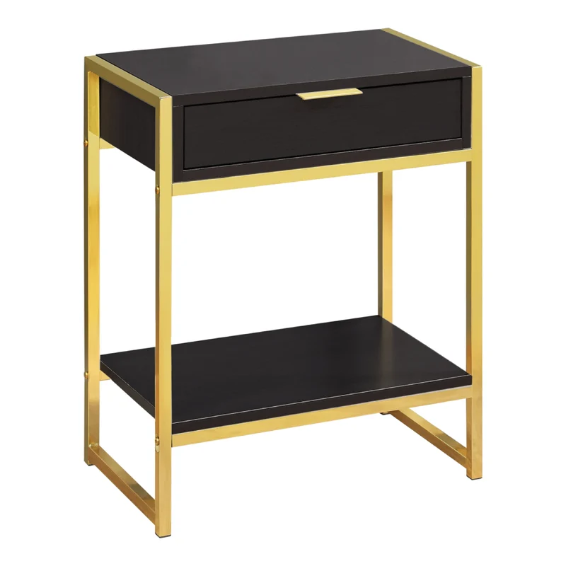 Table d'appoint en MDF/stratifié et métal doré avec 1 tiroir - I 3483-3486