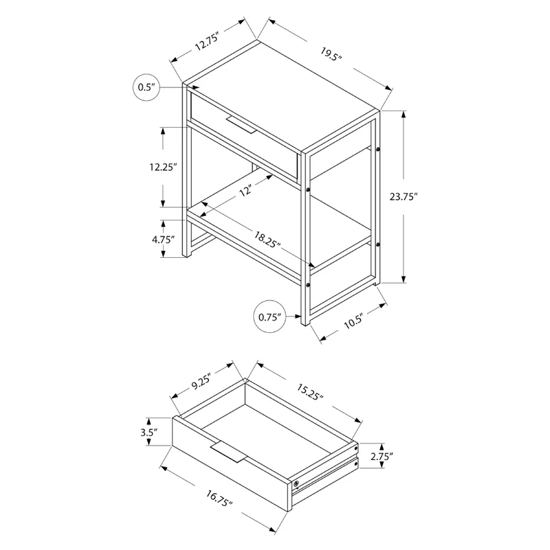 Table d'appoint en MDF/stratifié et métal chromé avec 1 tiroir - I 3480-3481