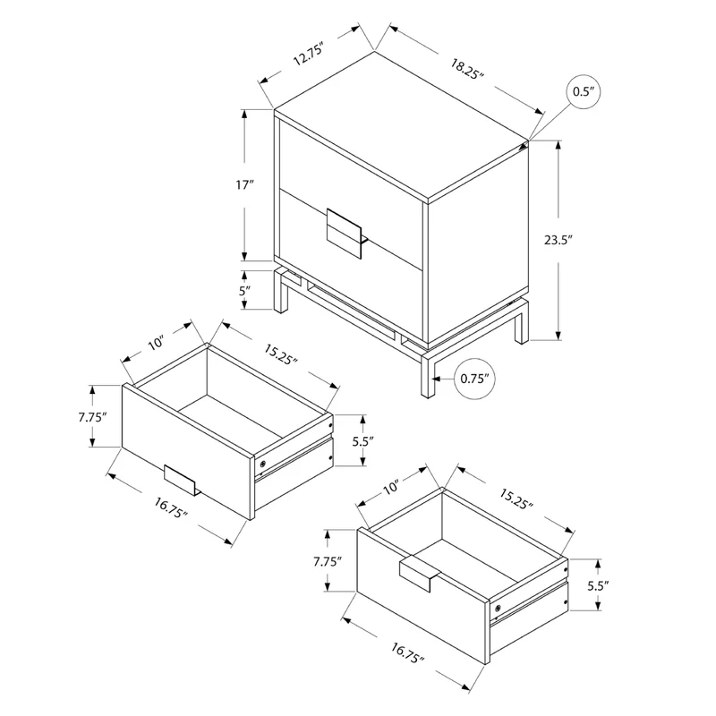 Table d'appoint en MDF/stratifié et métal avec 2 tiroirs - I 3490-3493