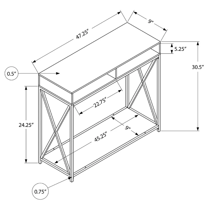 Table console en MDF/stratifié et métal noir - I 3572-3573-3574