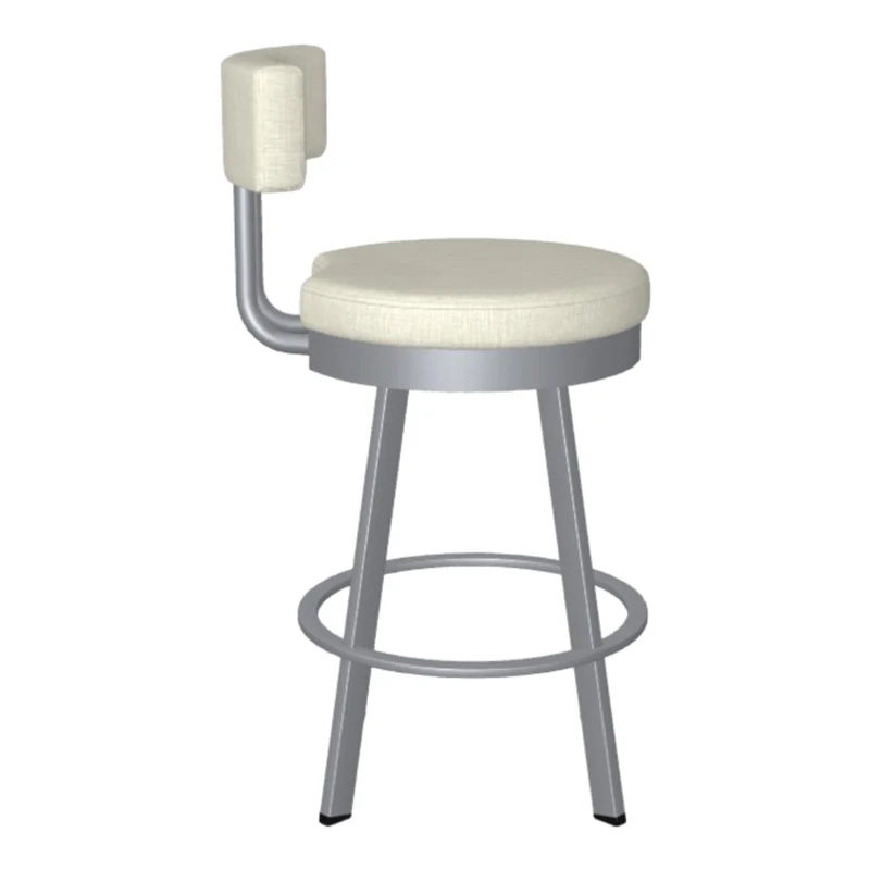 Tabouret de comptoir pivotant en métal inox avec assise rembourrée en tissu ivoire - Barry