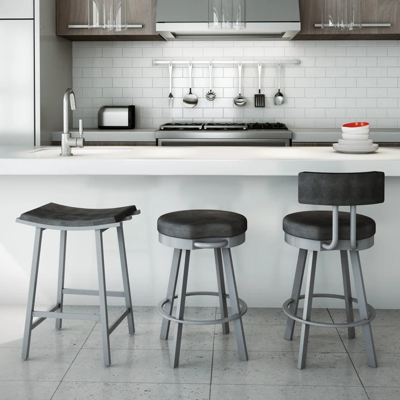 Tabouret de comptoir pivotant en métal inox avec assise rembourrée en tissu ivoire - Barry