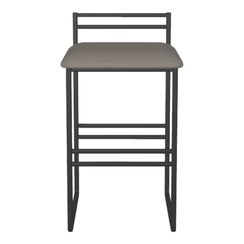 Tabouret de comptoir en métal noir avec assise rembourrée aspect cuir gris - Sonoma