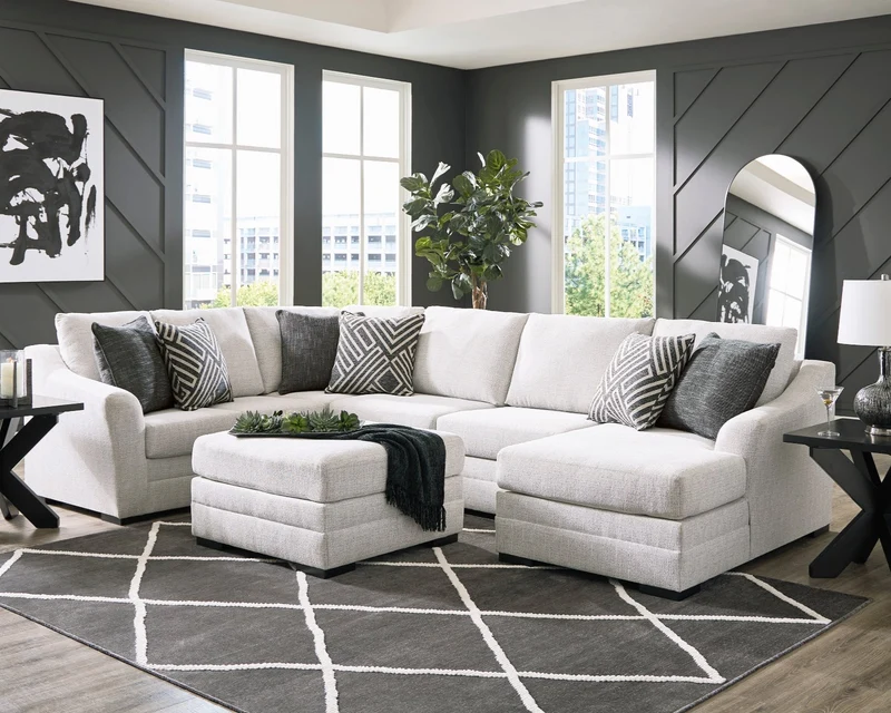 Sectionnel 3 pièces en tissu gris pâle avec chaise longue & coussins - Koralynn