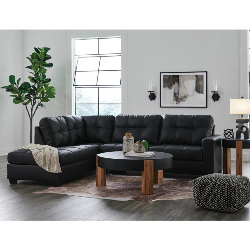 Sectionnel 2 pièces aspect cuir noir avec chaise longue - Barlin Mills