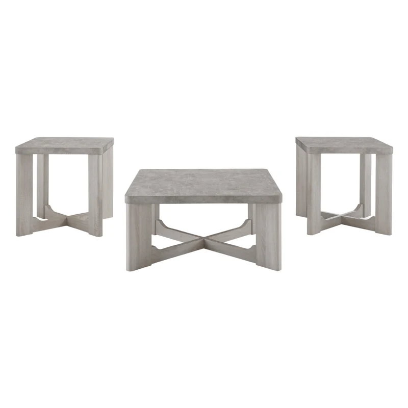 Ensemble de 3 tables en mélamine gris ciment - Garnilly