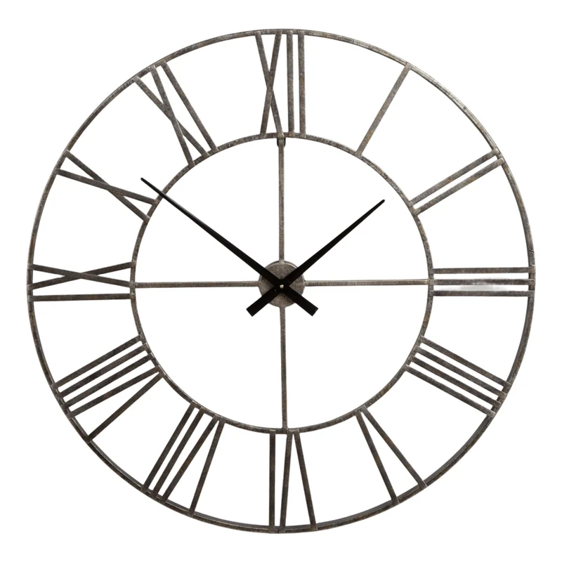 Horloge murale 36 x 36 po en métal argent antique - Paquita