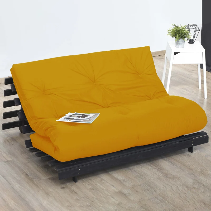Matelas futon coton et fibres recyclés - Ocre - 140 x 190 cm