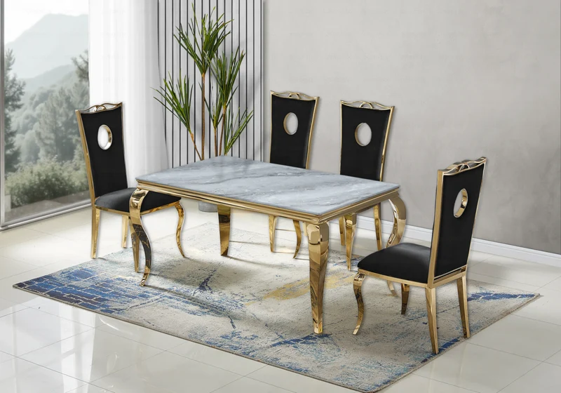 Chaise médaillon baroque dorée et velours noir - Pia x4