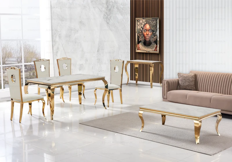 Console d'entrée design marbre beige or - Neo