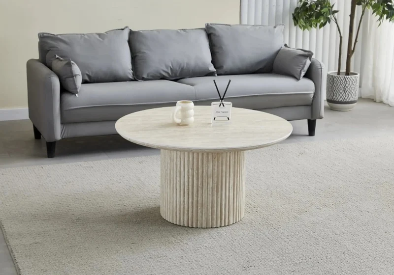 Table basse ronde travertin cannelée - Terra