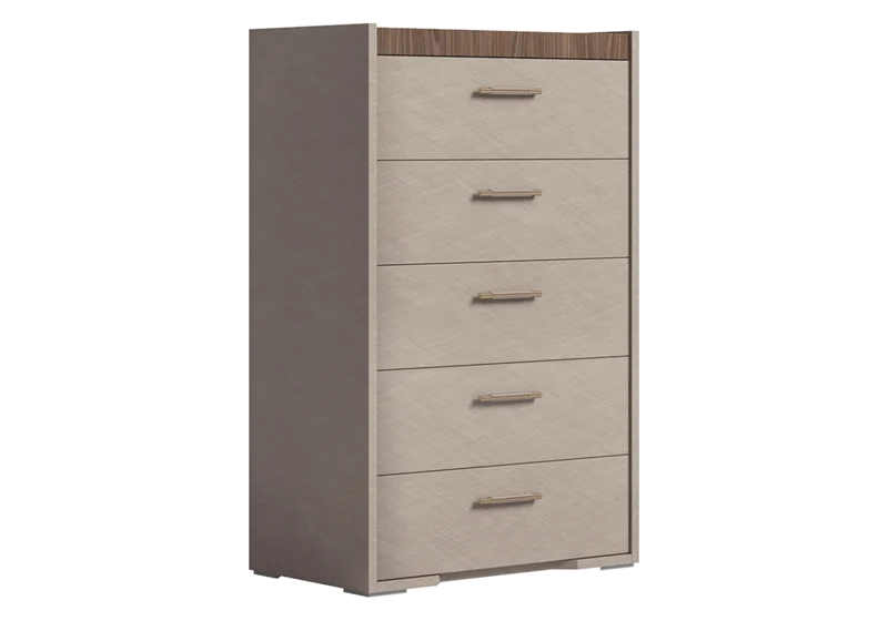 Chiffonnier 5 tiroirs bois corde et noyer design - Nora