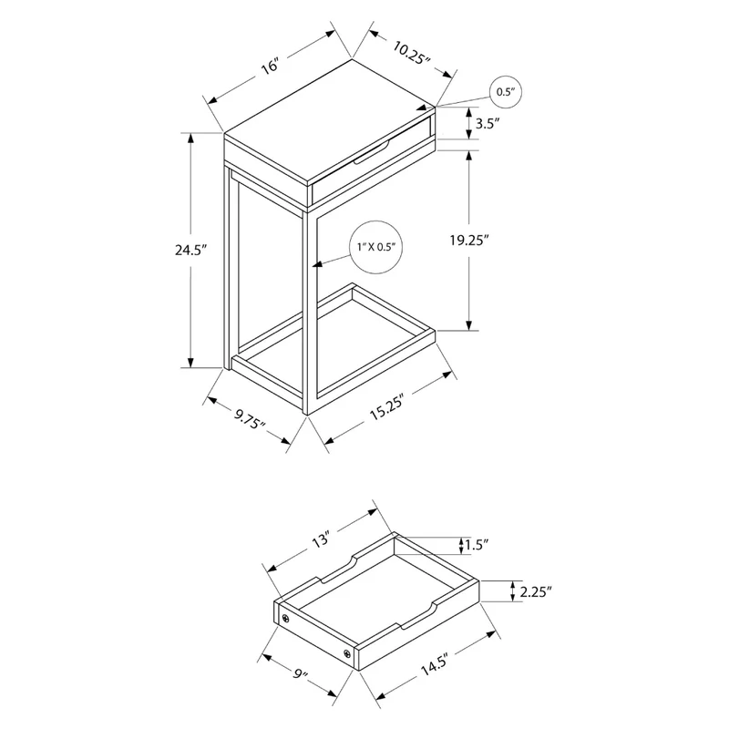 Table d'appoint en MDF/stratifié et métal avec 1 tiroir - I 3600-3601-3602