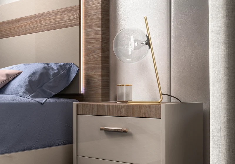 Lit adulte avec éclairage LED bois corde et noyer - Nora