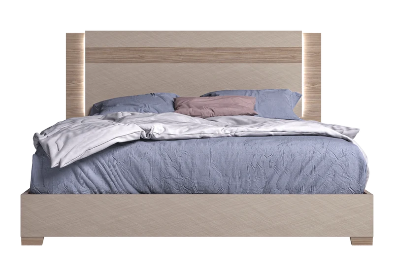 Lit adulte avec éclairage LED bois corde et noyer - Nora