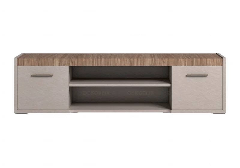Meuble TV 174 cm bois corde et plateau noyer design - Nora