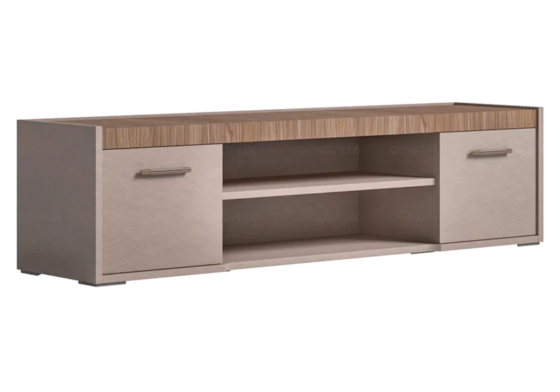 Meuble TV 174 cm bois corde et plateau noyer design - Nora