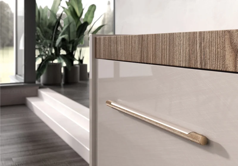 Buffet 3 portes bois corde et plateau noyer design - Nora