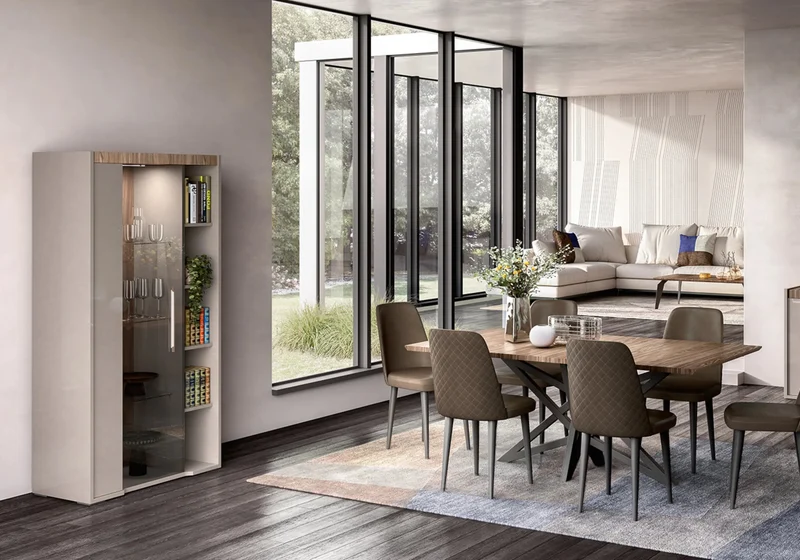 Vitrine 2 portes avec éclairage LED bois corde - Nora