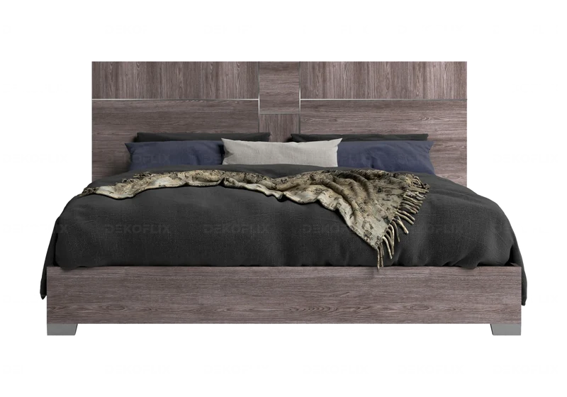 Lit adulte laqué orme et bande noire design - Viola