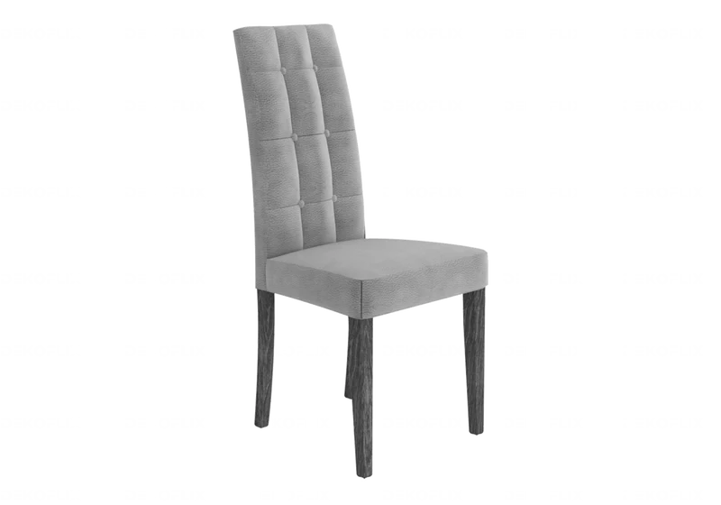 Chaise capitonnée microfibre grise et bouleau laqué - Sarah