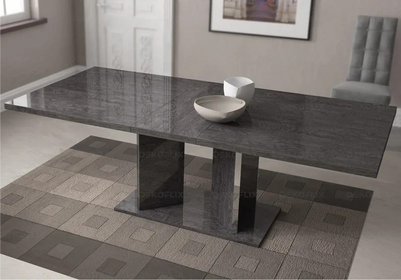 Table à manger extensible bouleau gris laqué - Sarah