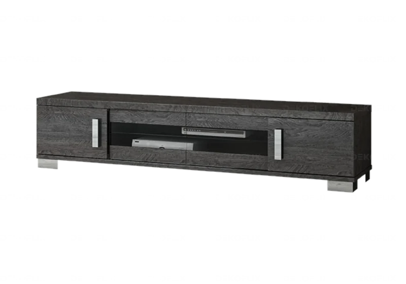 Meuble TV 3 ou 4 portes bouleau gris laqué design - Sarah
