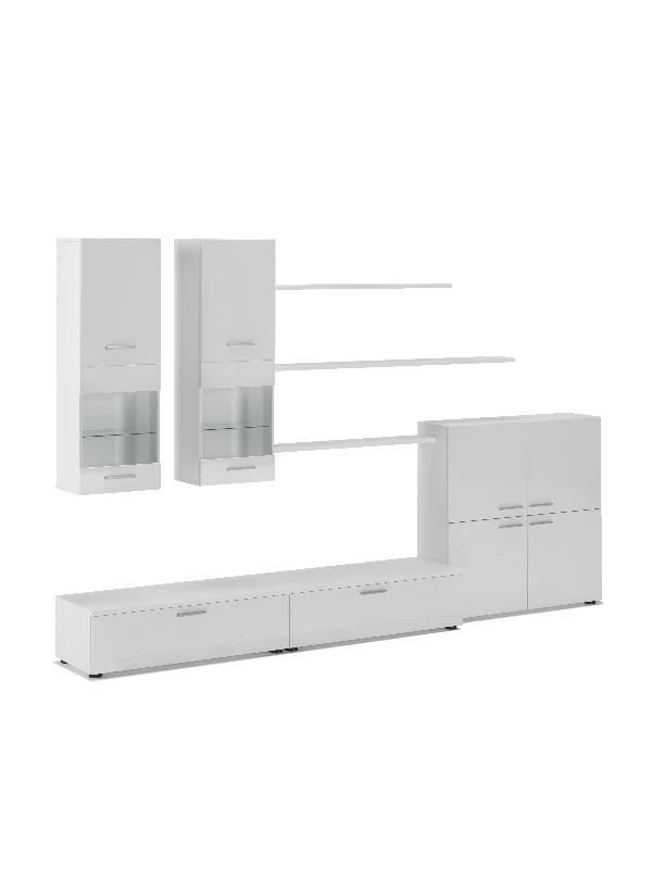 Ensemble de meubles TV, ilumination LED, Blanc Laqué et Blanc Mat