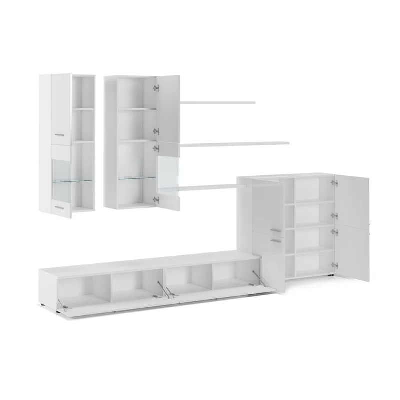 Ensemble de meubles TV, ilumination LED, Blanc Laqué et Blanc Mat