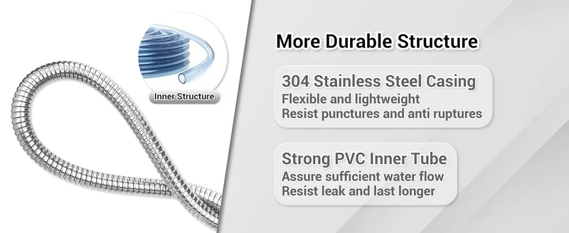Tuyaux d'arrosage en acier inoxydable - 30m + Tête de pulvérisation - Argent