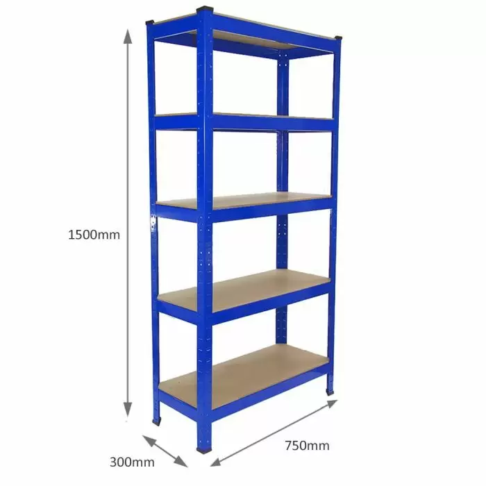 Etagère T-Rax - 150 x 75 x 30 cm - 5 tablettes - 150 kg / tablette - bleu