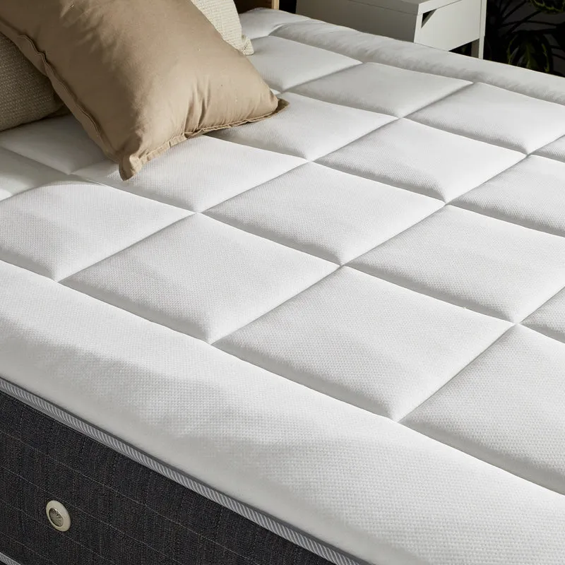 Pack matelas 30 cm 7 zones sommier bleu couette oreillers 180x200 cm