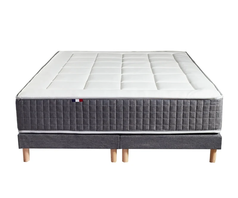 Ensemble 160X200 cm Matelas 30 cm à ressorts 7 zones + Mémoire de forme + Sommier KING STYLE Fabriqué en France