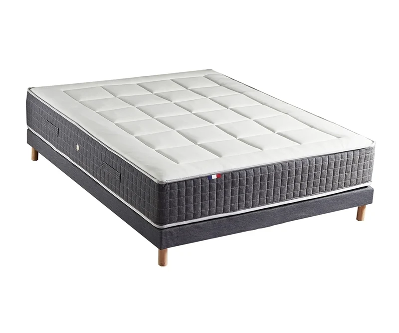 Ensemble 140X190 cm Matelas 30 cm à ressorts 7 zones + Mémoire de forme + Sommier KING STYLE Fabriqué en France