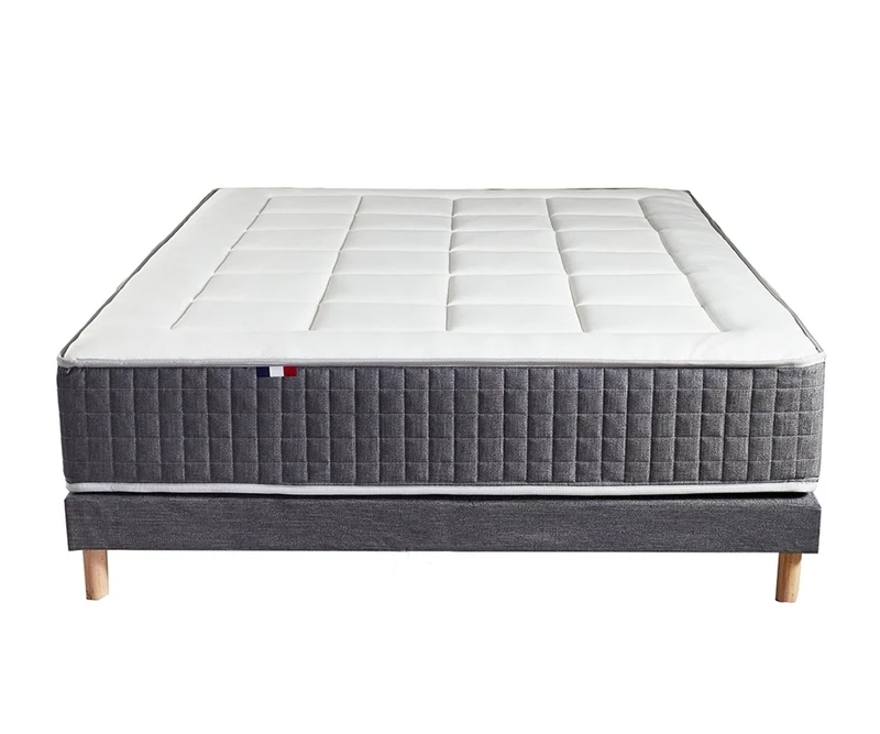 Ensemble 140X190 cm Matelas 30 cm à ressorts 7 zones + Mémoire de forme + Sommier KING STYLE Fabriqué en France