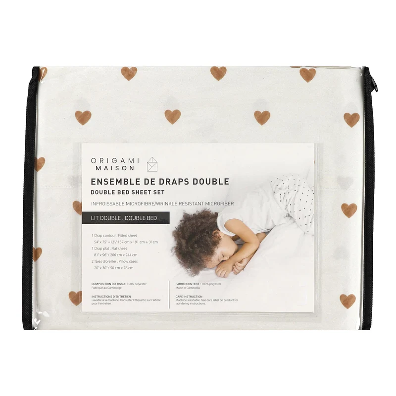 Ensemble Draps Lit Double - Coeurs