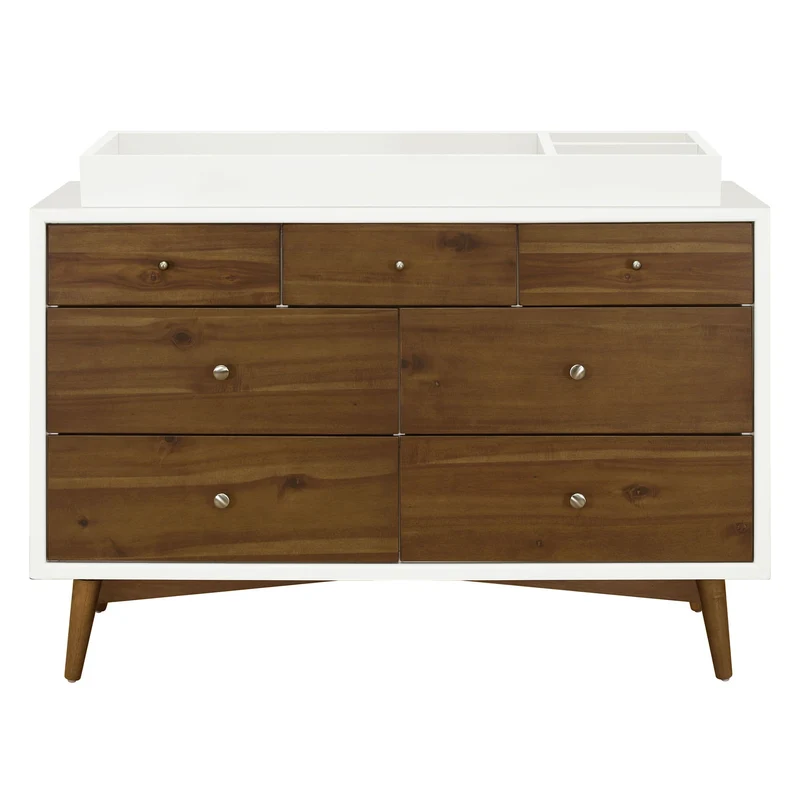 Commode 7 Tiroirs Palma - Blanc Chaud / Noyer