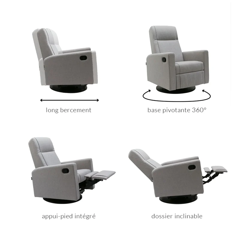 Fauteuil Berçant et Pivotant Nelly - Nexus Charcoal / Noir