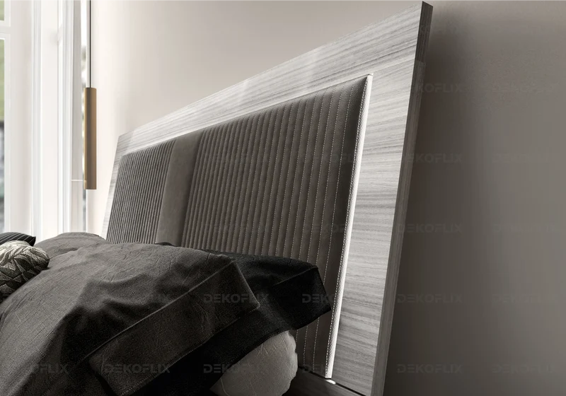 Lit adulte gris argent laqué et tête au choix - Mia
