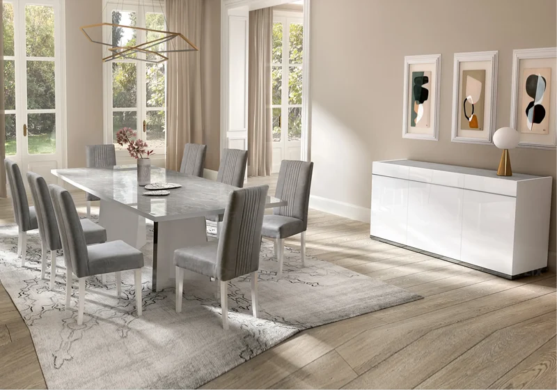 Chaise microfibre grise pieds blancs laqués - Mara