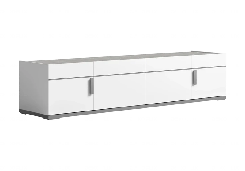 Meuble TV 3 ou 4 portes blanc laqué marbre gris - Mara