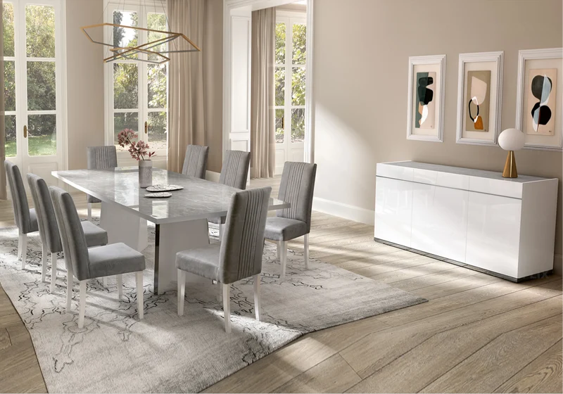 Buffet 3 ou 4 portes blanc laqué marbre gris - Mara