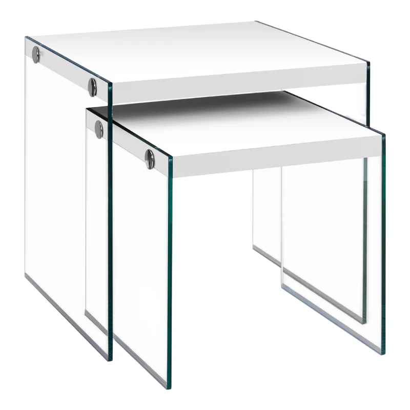 Ensemble de 2 tables gigognes en MDF/stratifié et verre trempé - I 3053-3287