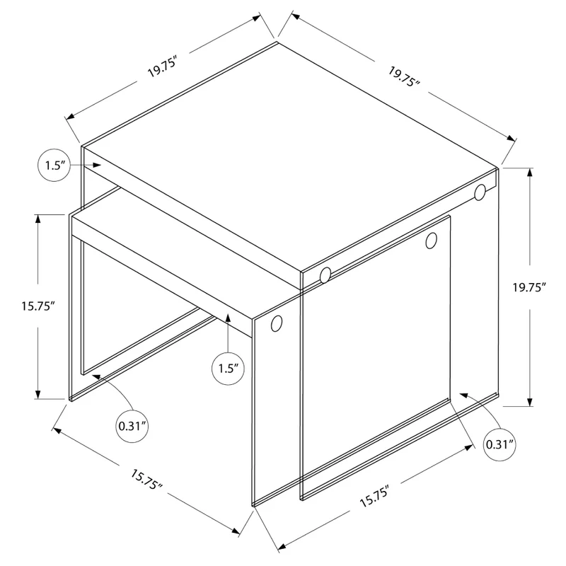 Ensemble de 2 tables gigognes en MDF/stratifié et verre trempé - I 3053-3287