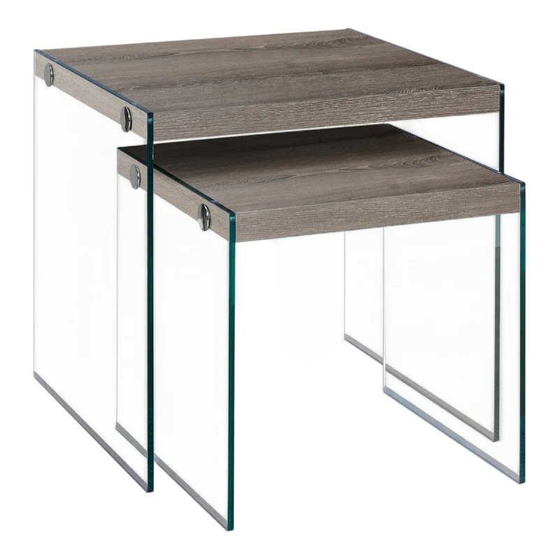 Ensemble de 2 tables gigognes en MDF/stratifié et verre trempé - I 3053-3287