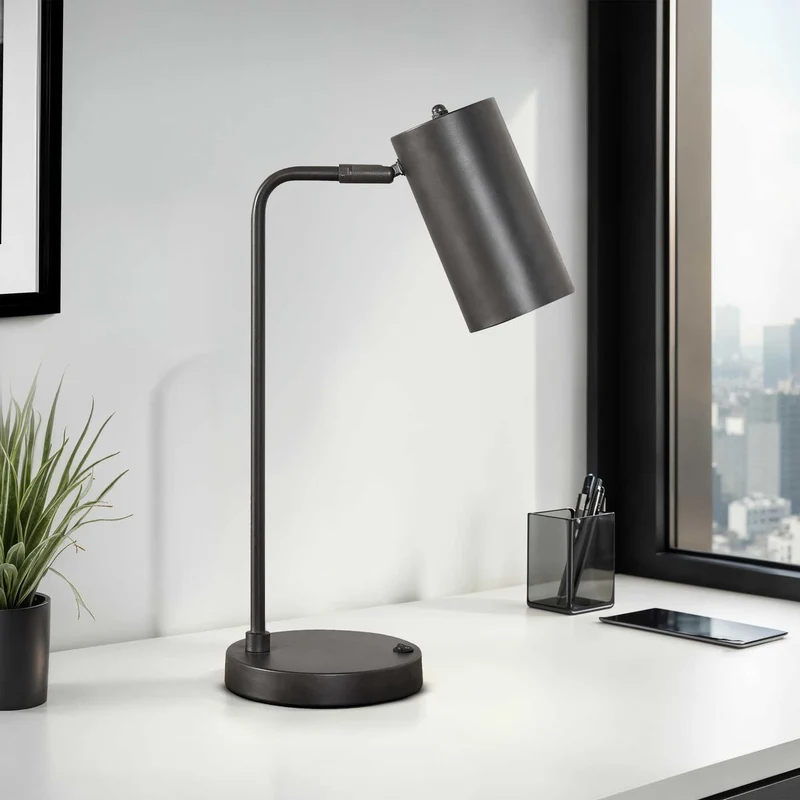 Lampe de table en métal gris avec port USB intégré 18 po - I 9645